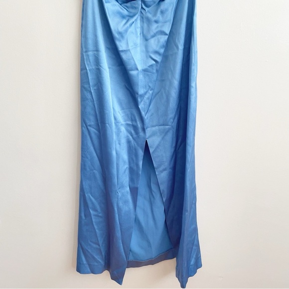 Zara satin effect halter dress backless open low back  formal light sky blue M - Picture 11 of 14